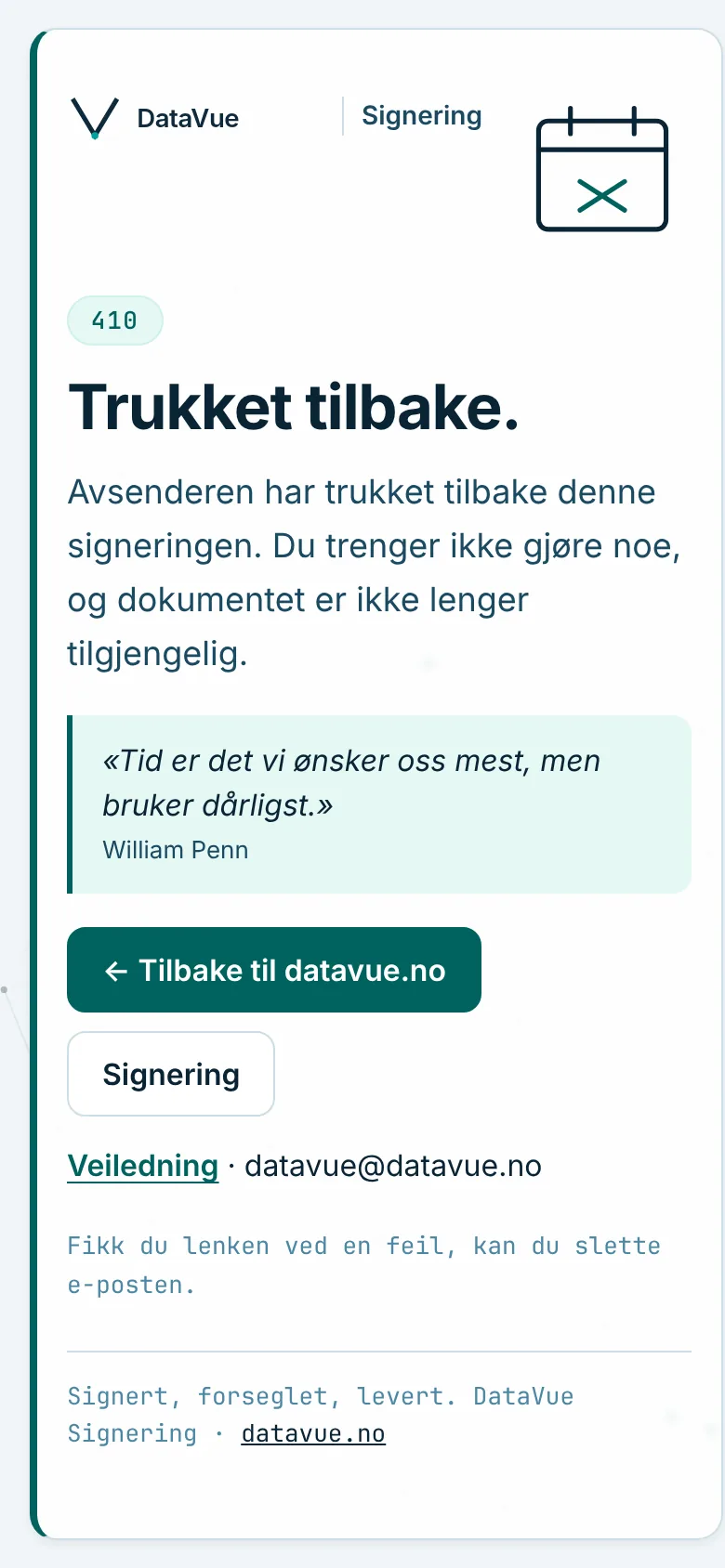 Siden mottakeren ser: Trukket tilbake