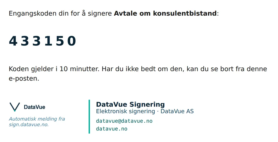 E-post med sekssifret engangskode
